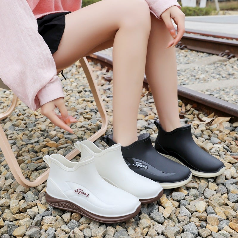 Rain Boots Short Tube Women'S Non-Slip Wear-Resistant Sea Water Shoes Fleece-Lined Warm Rubber Shoes One Waterproof Kitchen Rain Boots - Image 4